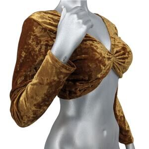 Vintage 1990's L ROSE DESIGNS Gold Velvet Belly Dance Halter Top XL Gypsy Tribal